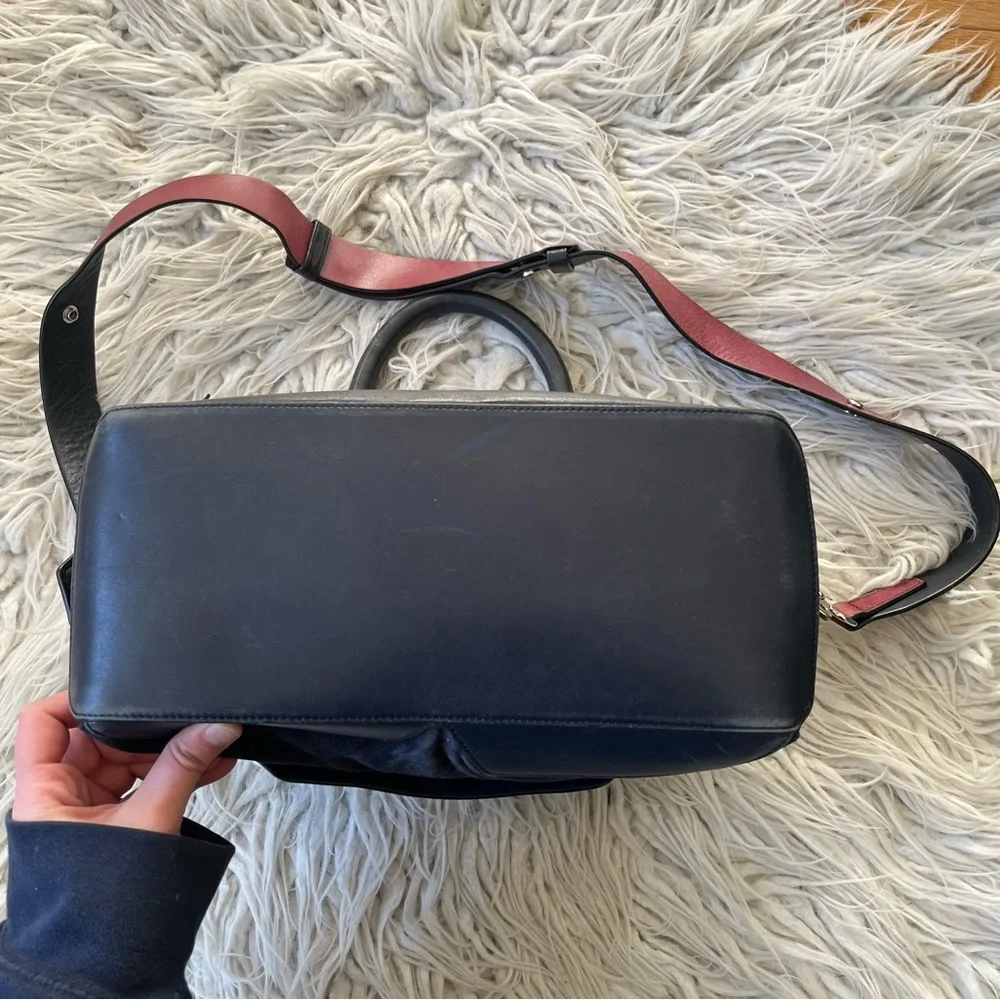 Rag & Bone Small Pilot Navy Blue Red Accent Leather Suede Zip-Up Satchel Bag